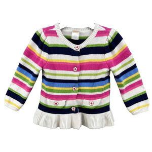 Gymboree Cardigan Girls Sz 18-24 Mos Stripe Sweater Peplum Flower Buttons Cotton